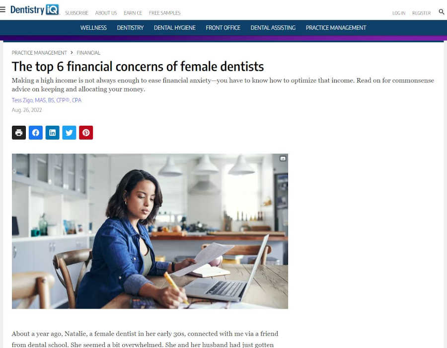 Screenshot and link of Tess's article on Dentistry IQ website.