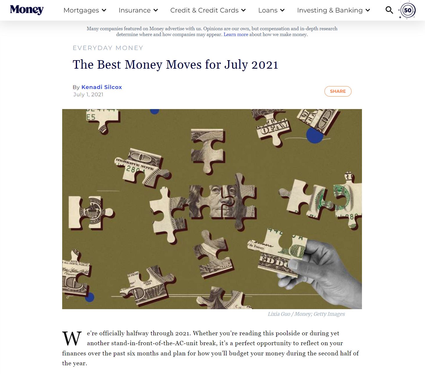 Screenshot image of Money article where Tess Zigo was mentioned